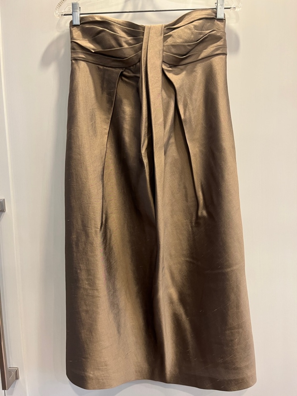 Max Mara 100% silk High-Waist Bronze strapless empire waist knee length dress